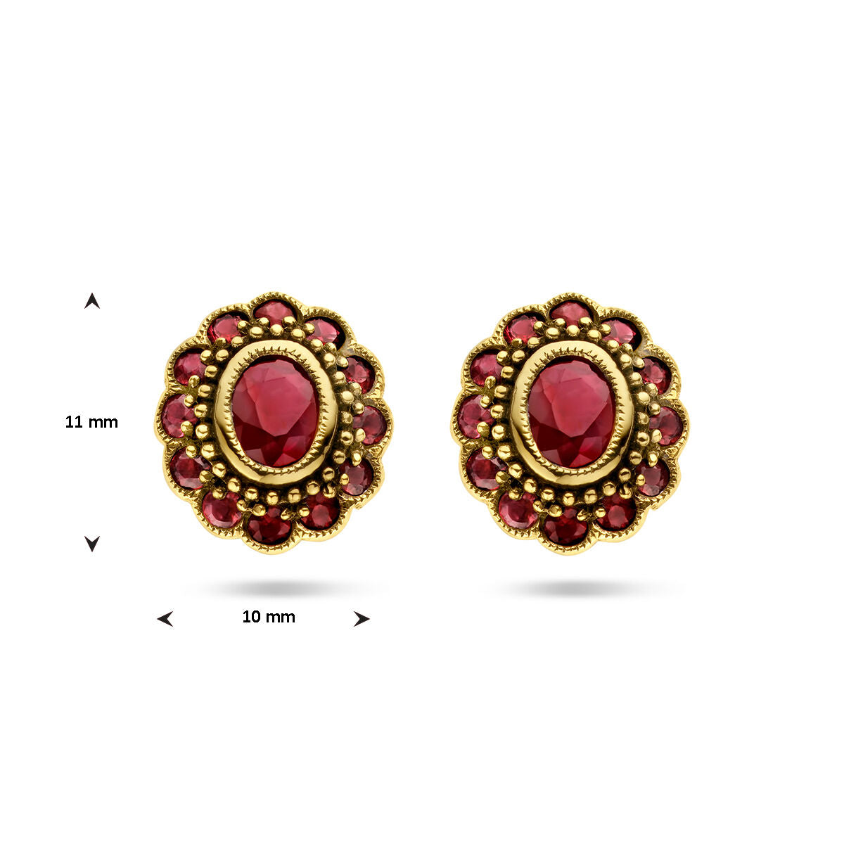 pendientes de botón rubí oro amarillo 14K