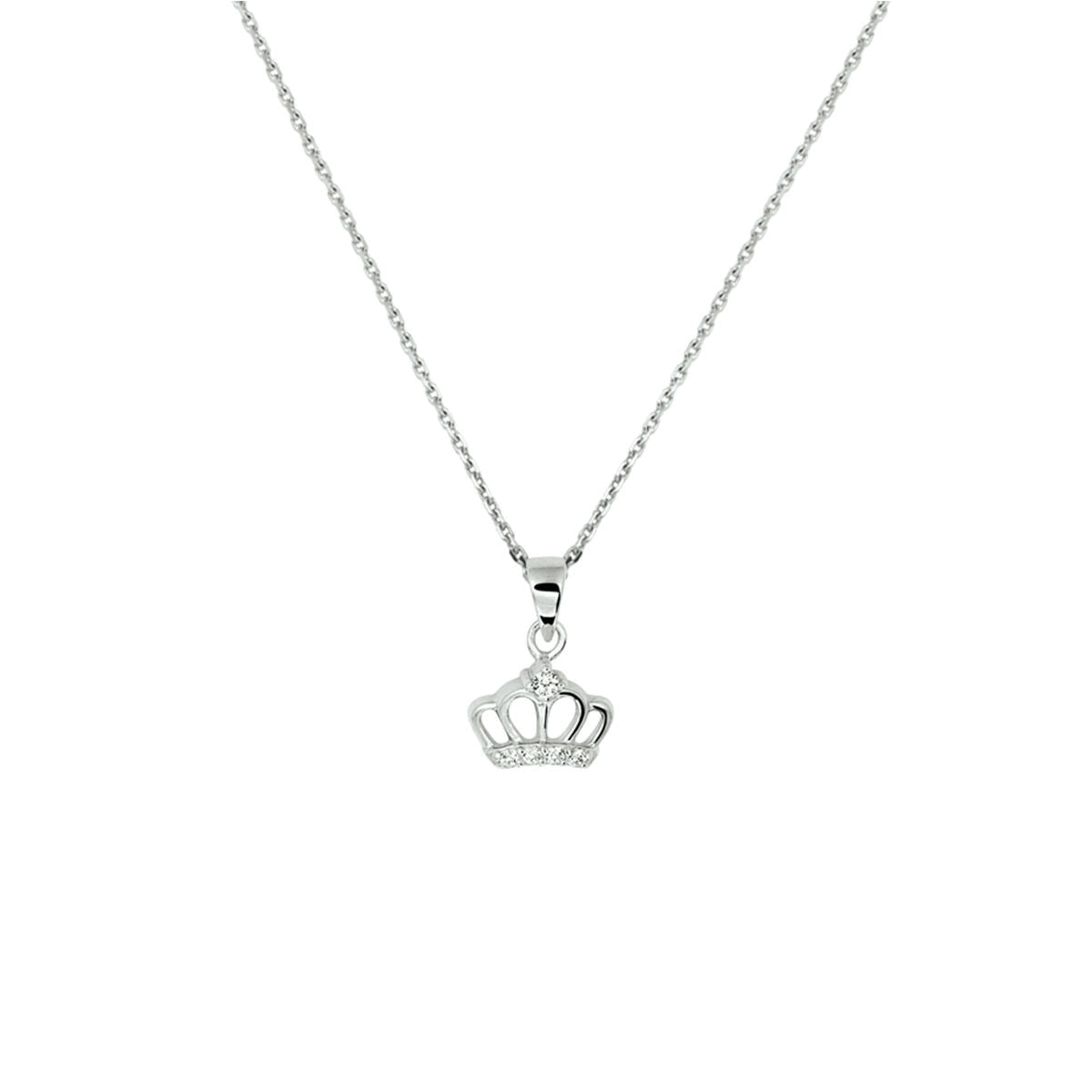 Collar de plata con colgante en forma de corona decorado con circonitas.