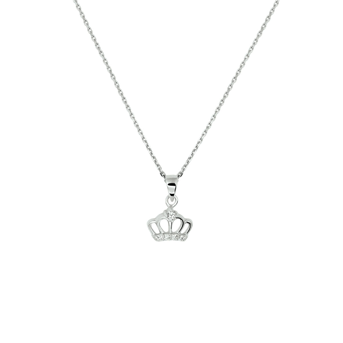 Collar de plata rodiada con colgante en forma de corona y circonitas brillantes.