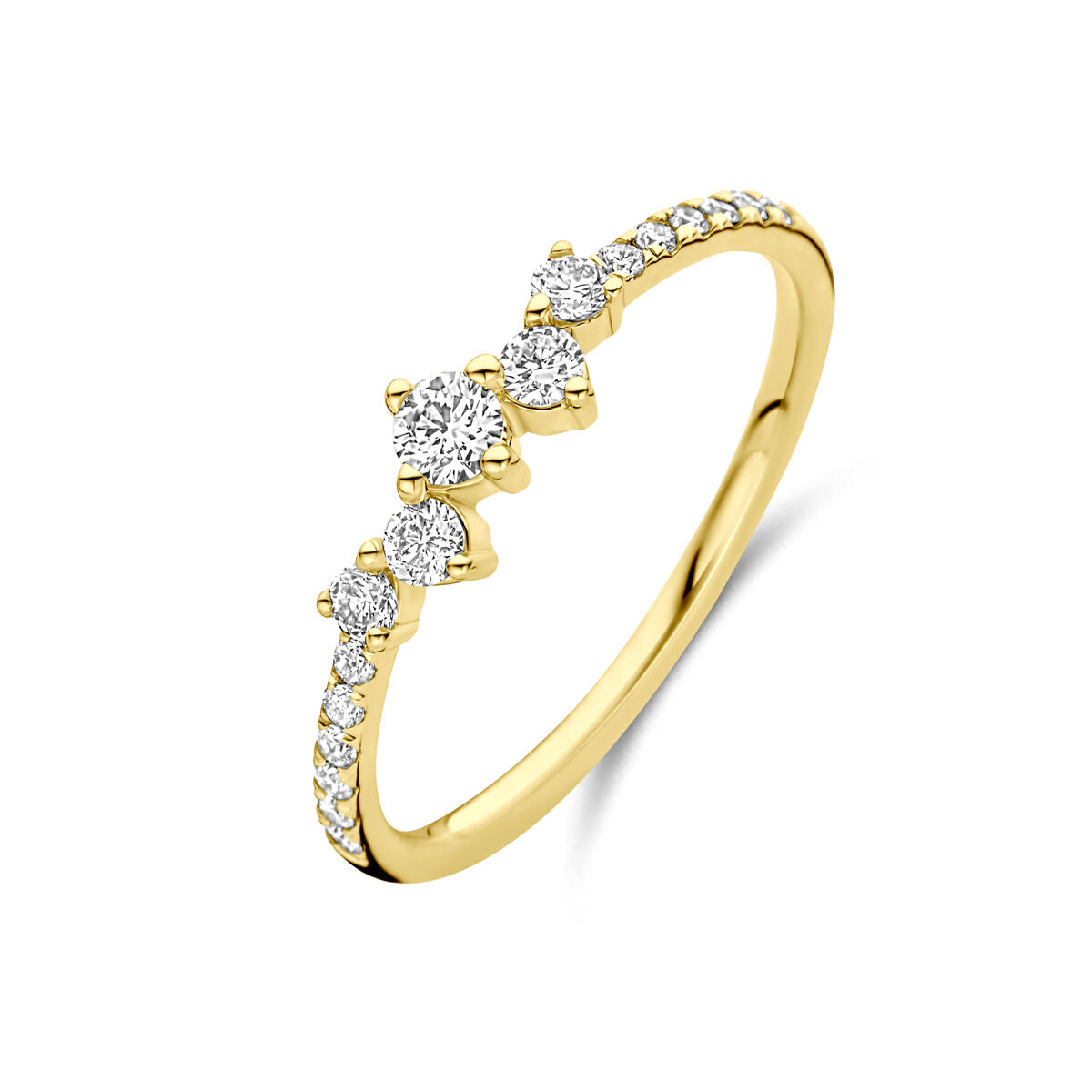 Anillo de oro amarillo de 14K con diamantes lab-grown de 1.00 ct y detalles brillantes.