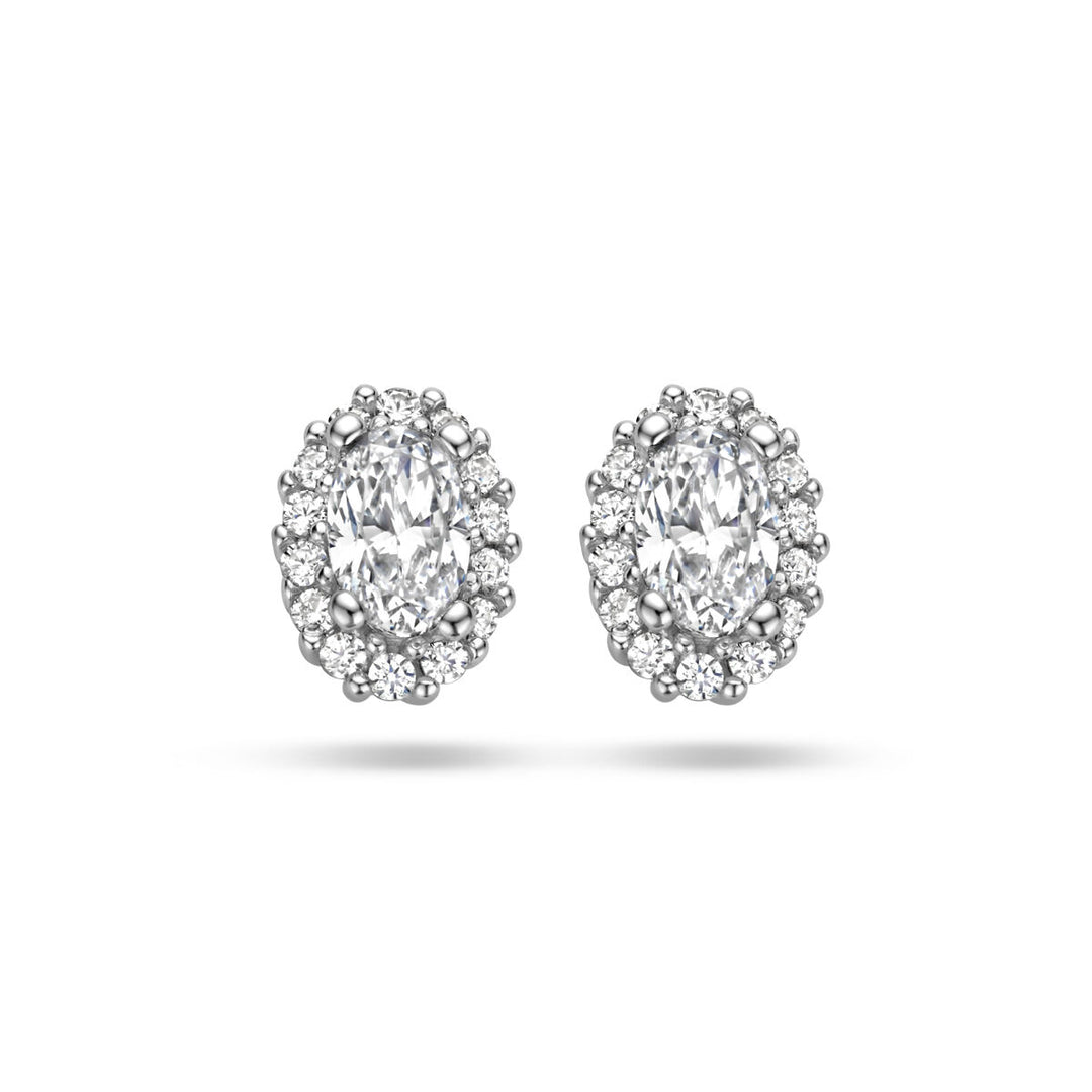 oorknoppen zirkonia halo zilver gerhodineerd