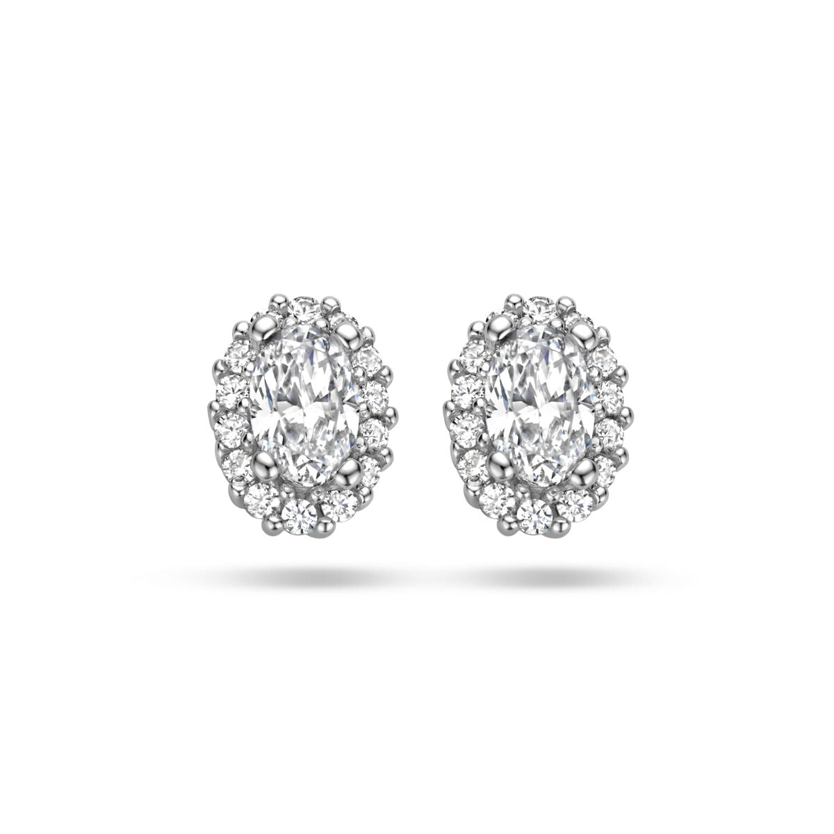 Pendientes de zirconia en forma de halo, plateados y con acabado rodiado.