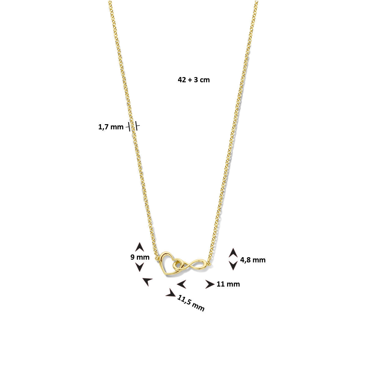 Collar chapado en oro de mujer corazón e infinito micron (amarillo)