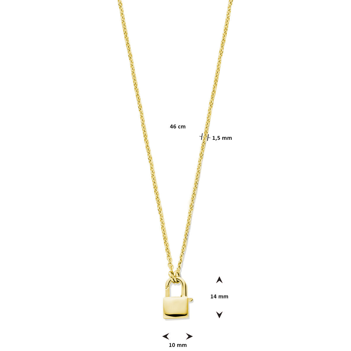collar de 1,5 mm 46 cm 3 micrones plata chapado en oro amarillo