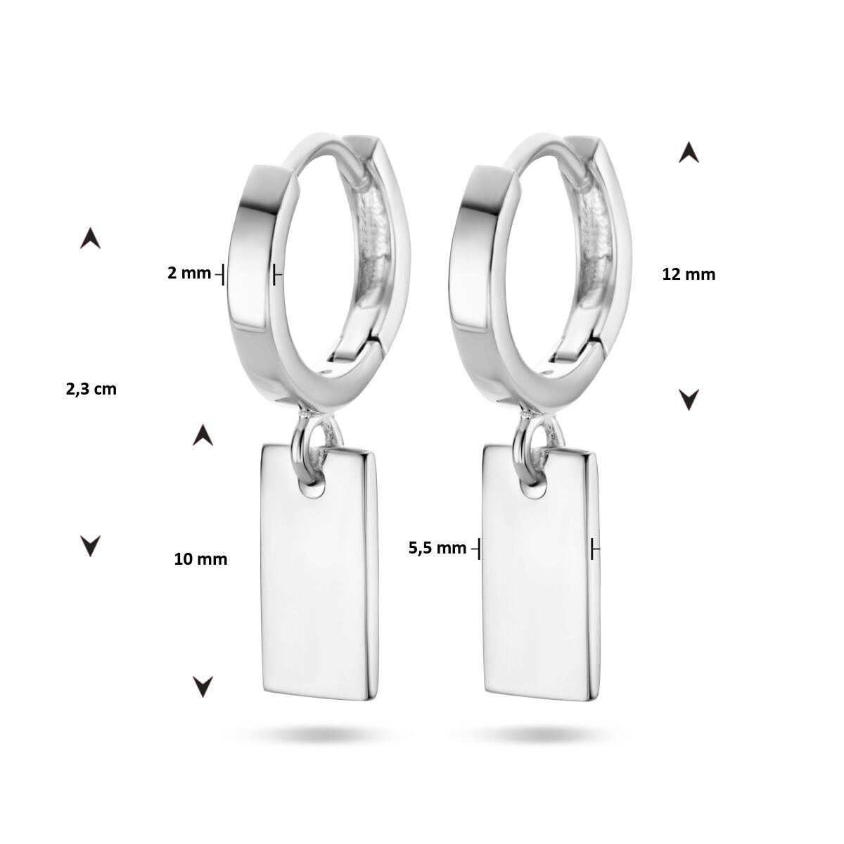 colgante de aro rectangular plata rodiada