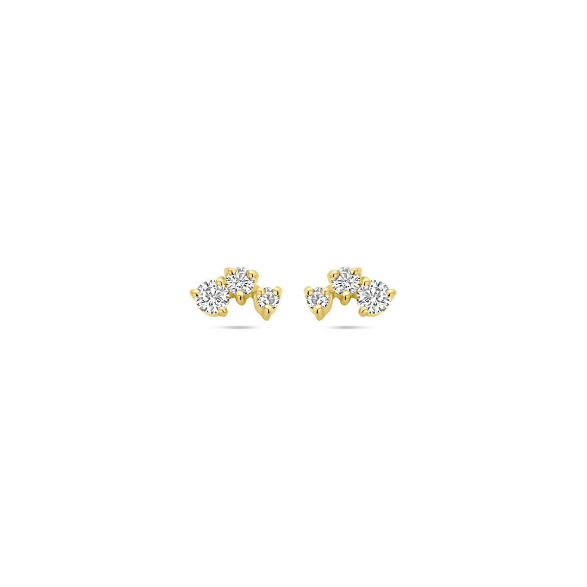 Pendientes de zircónia en plata bañada en oro amarillo, con diseño floral y brillantes.