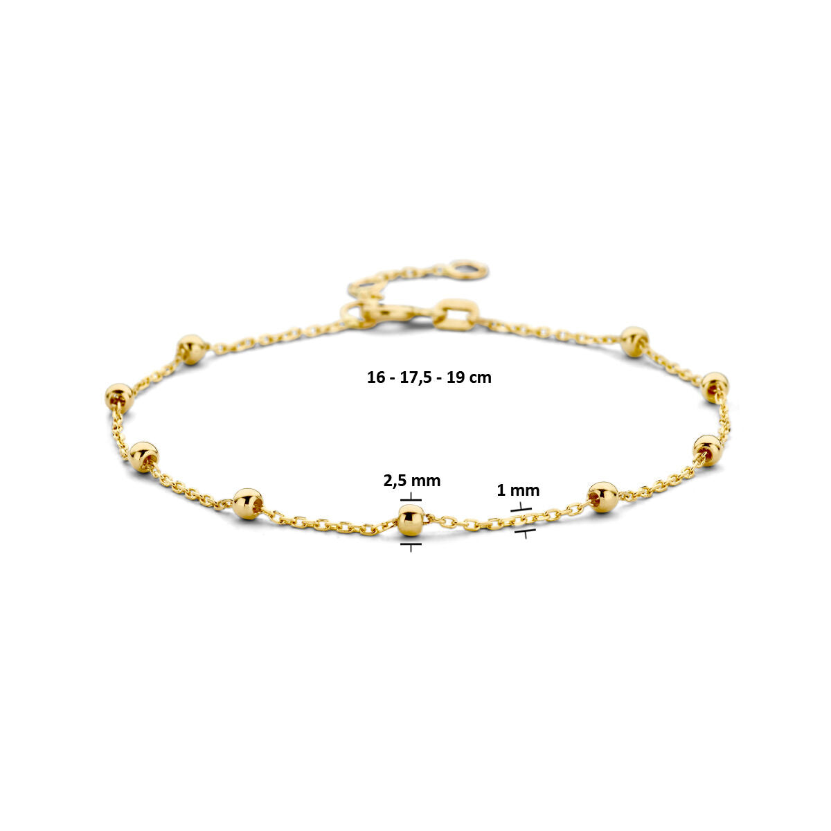 pulsera de bolitas 2,5 mm 16 - 17,5 - 19 cm 14K oro amarillo