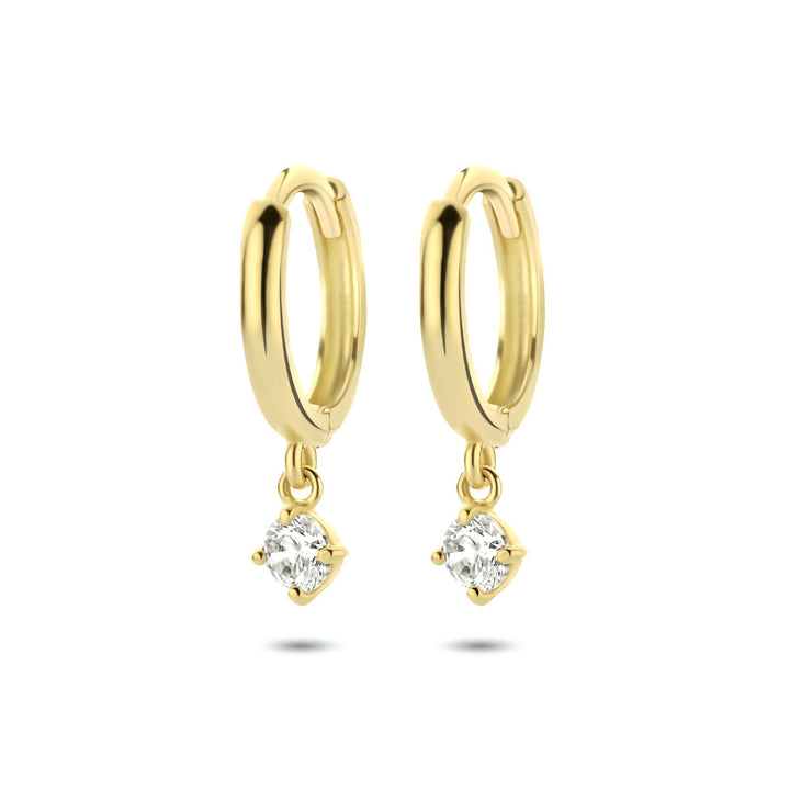 klapoorringen zirkonia 14K geelgoud