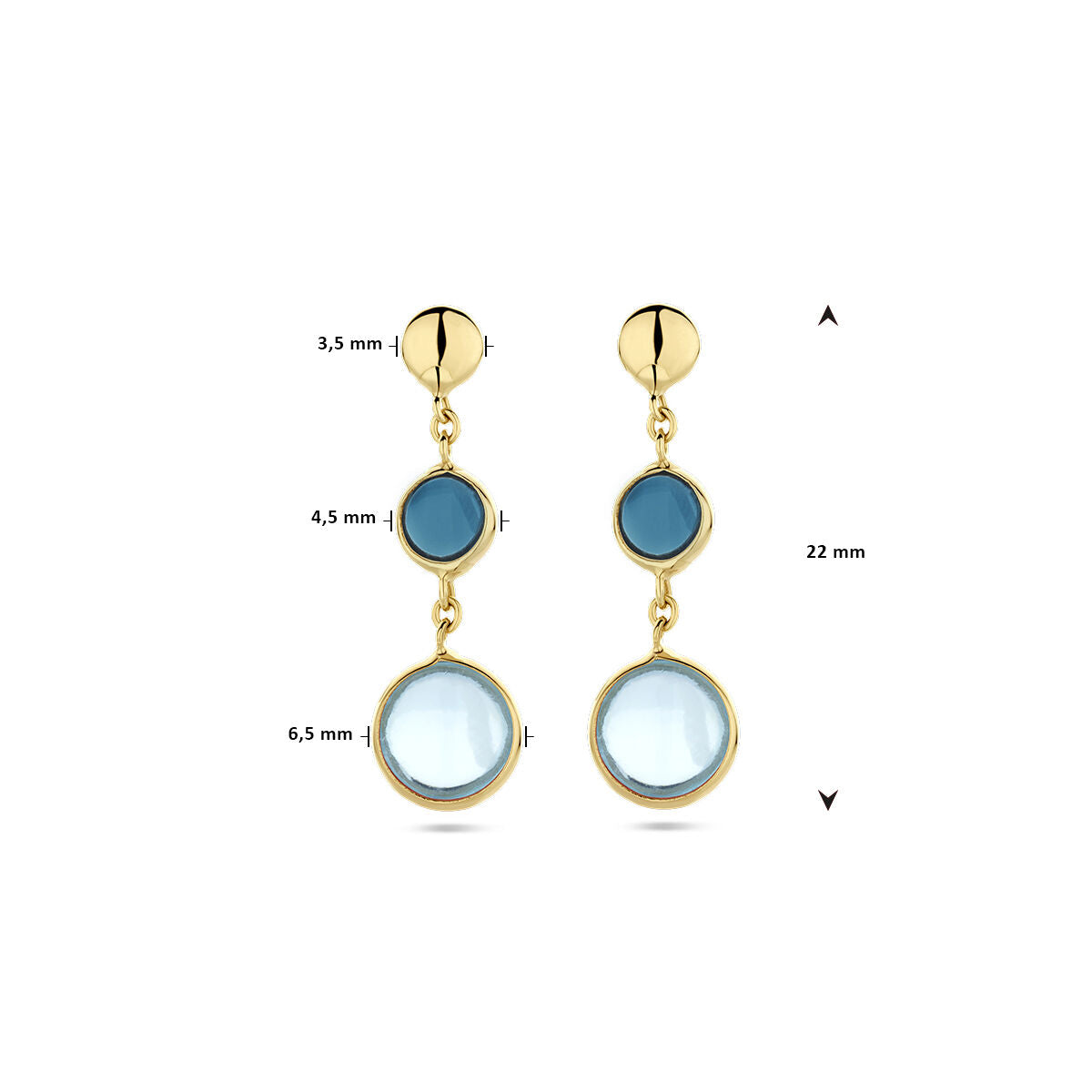 pendientes de topacio azul y topacio london blue en oro amarillo de 14K
