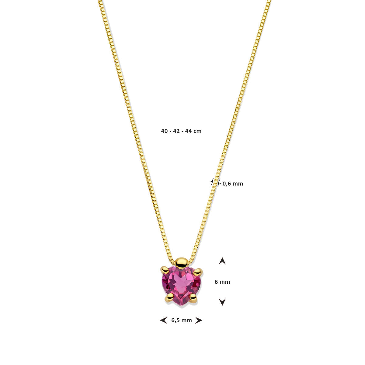 Collar de mujer oro corazón rodolita 14K