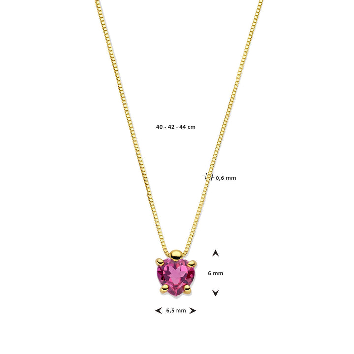 Gouden dames ketting hart rhodoliet 14K