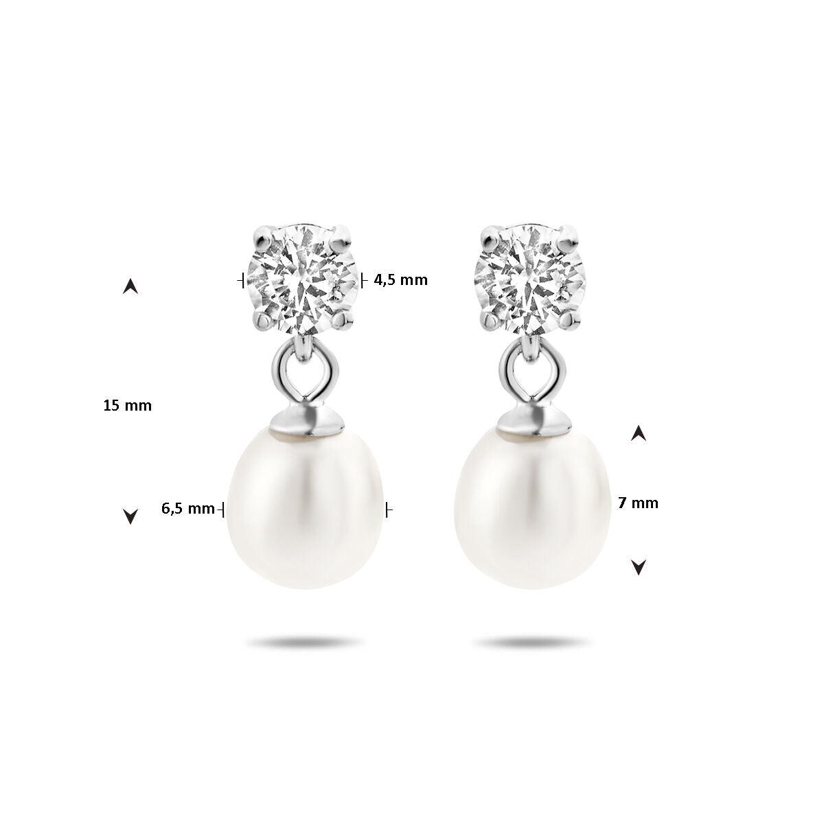 pendientes de zirconia y perla en plata rodiada