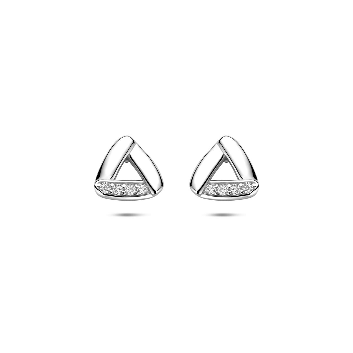Pendientes de botón de plata rodiada 925 con zircón, en forma triangular.