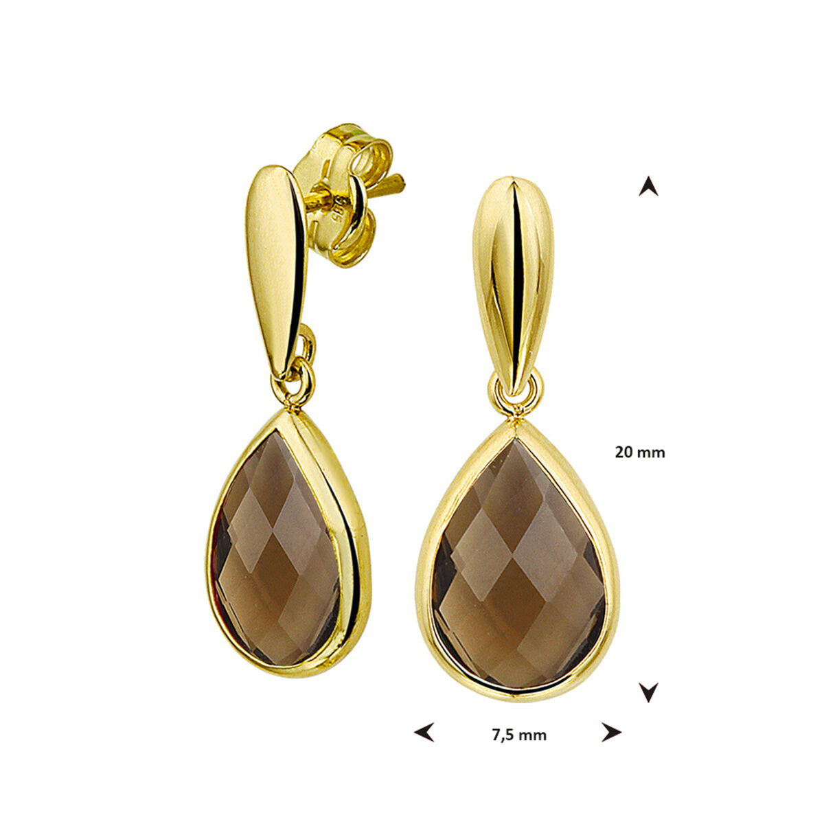 pendientes de cuarzo ahumado 14K oro amarillo
