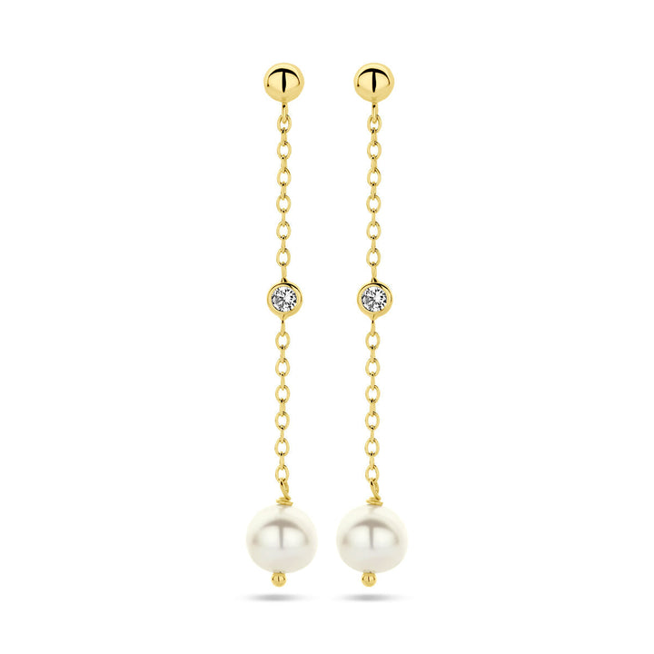 oorhangers parel zirkonia 14K geelgoud