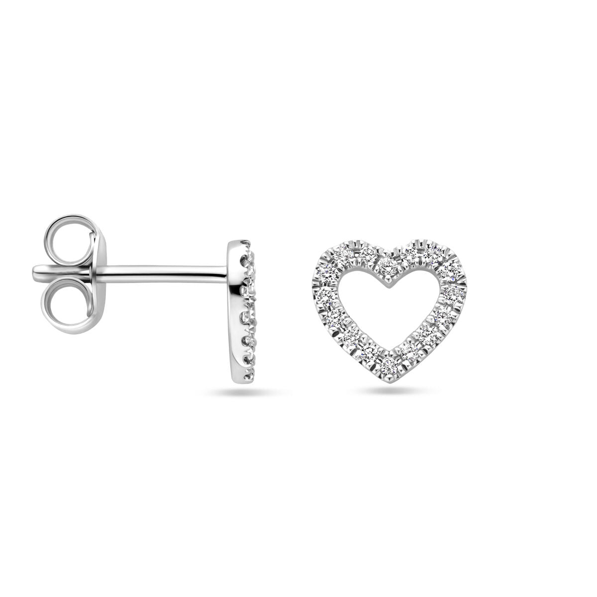 pendientes de botón corazón diamante 0.11ct (2x 0.055ct) h si 7 mm 14K oro blanco