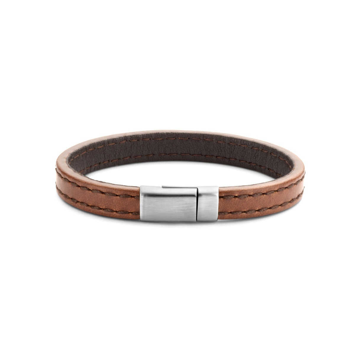 Pulsera de cuero marrón de 9,0 mm con cierre de acero inoxidable.