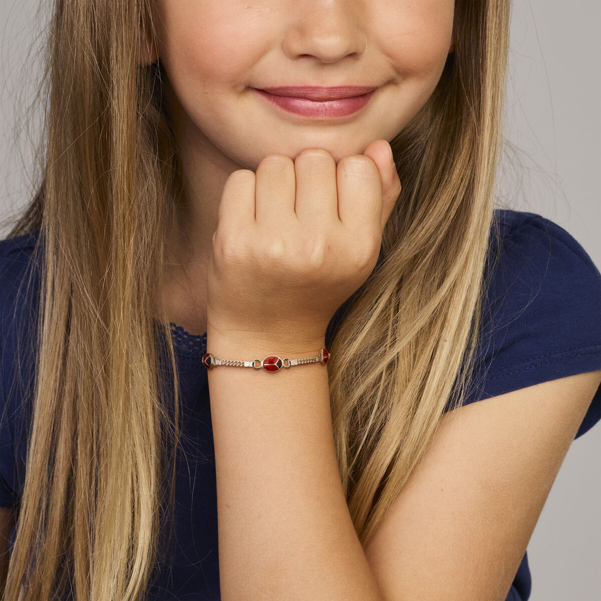 pulsera mariquita plata blanca
