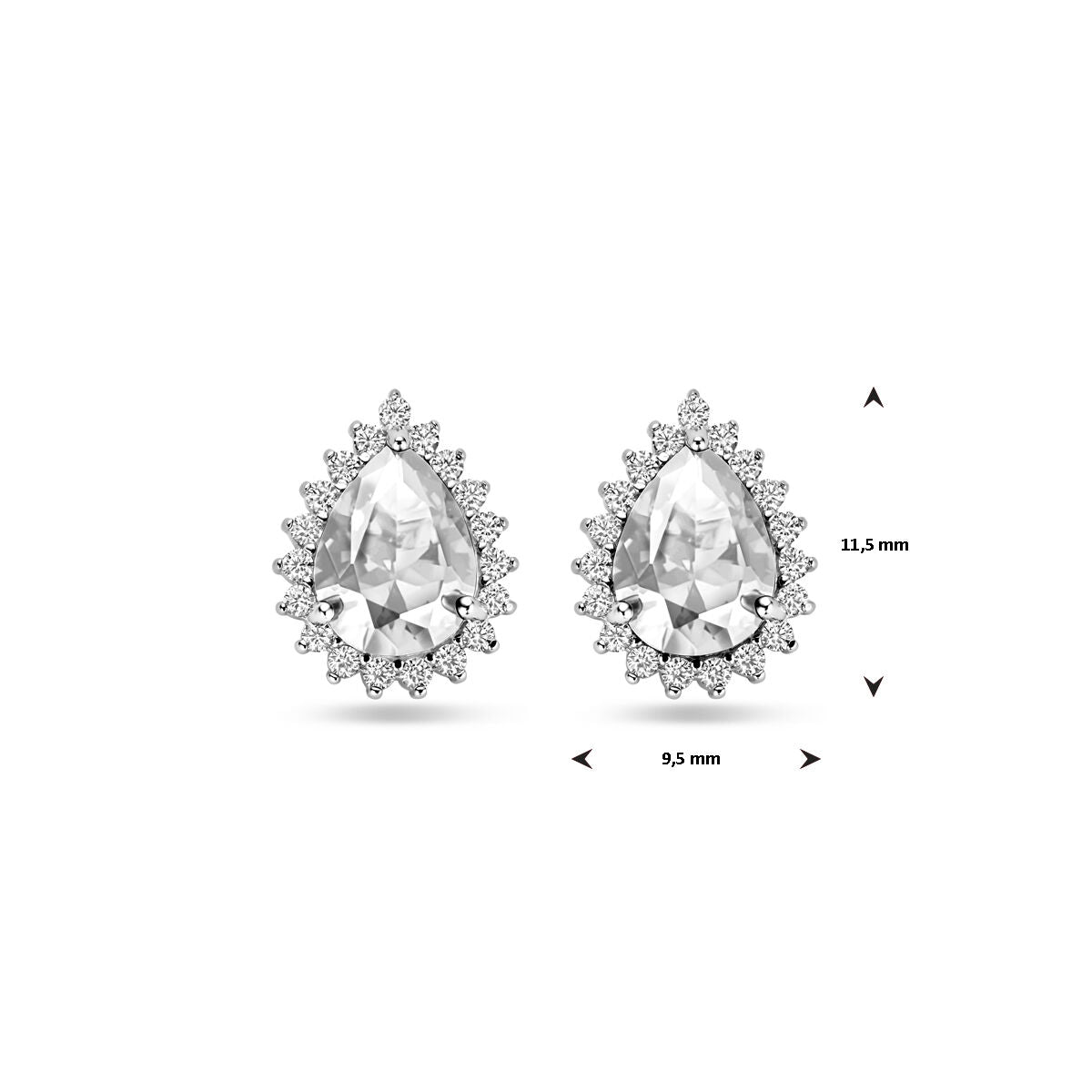 pendientes de botón zirconia 11,5 mm plata rodiada