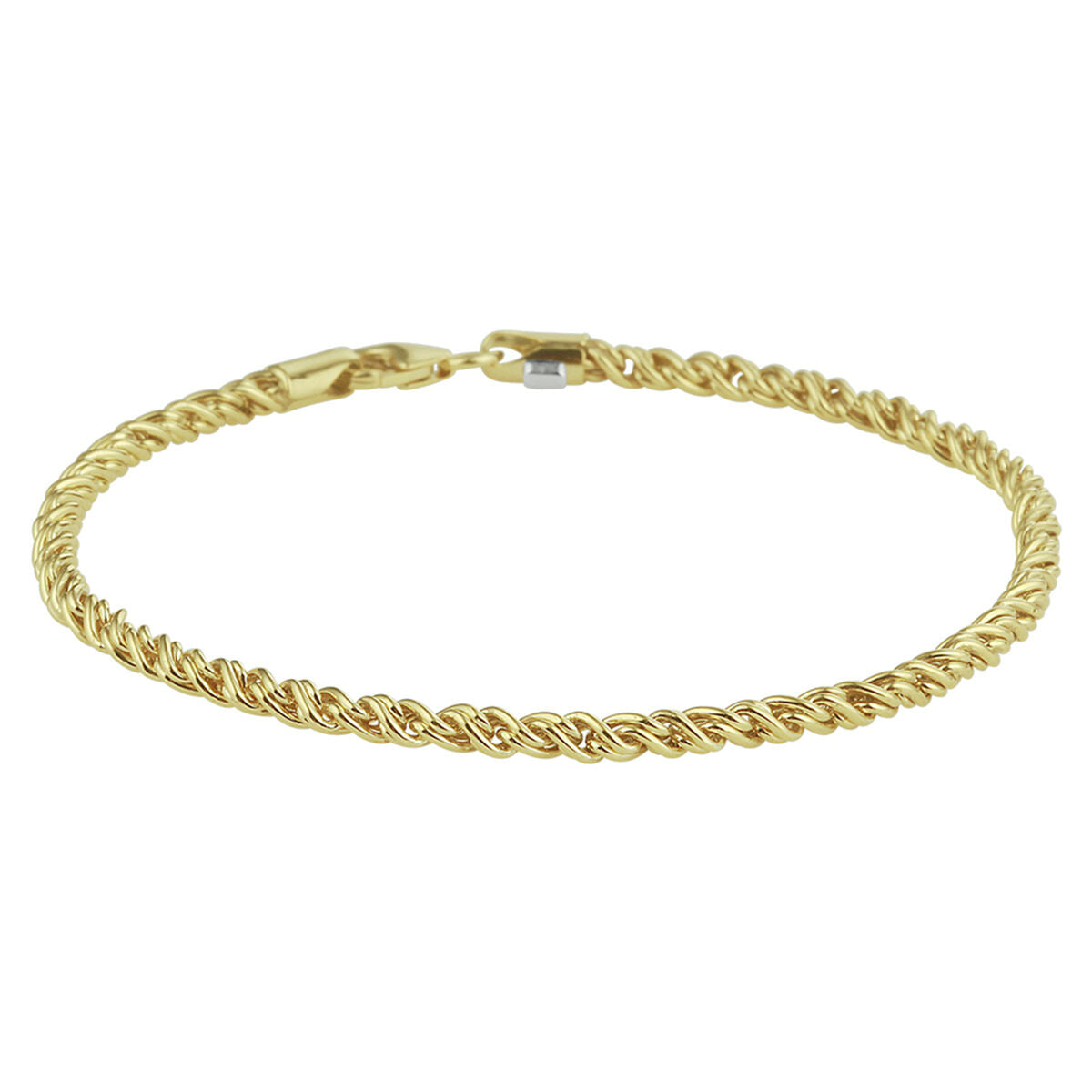 Pulsera de hilo trenzado en oro amarillo con núcleo plateado.