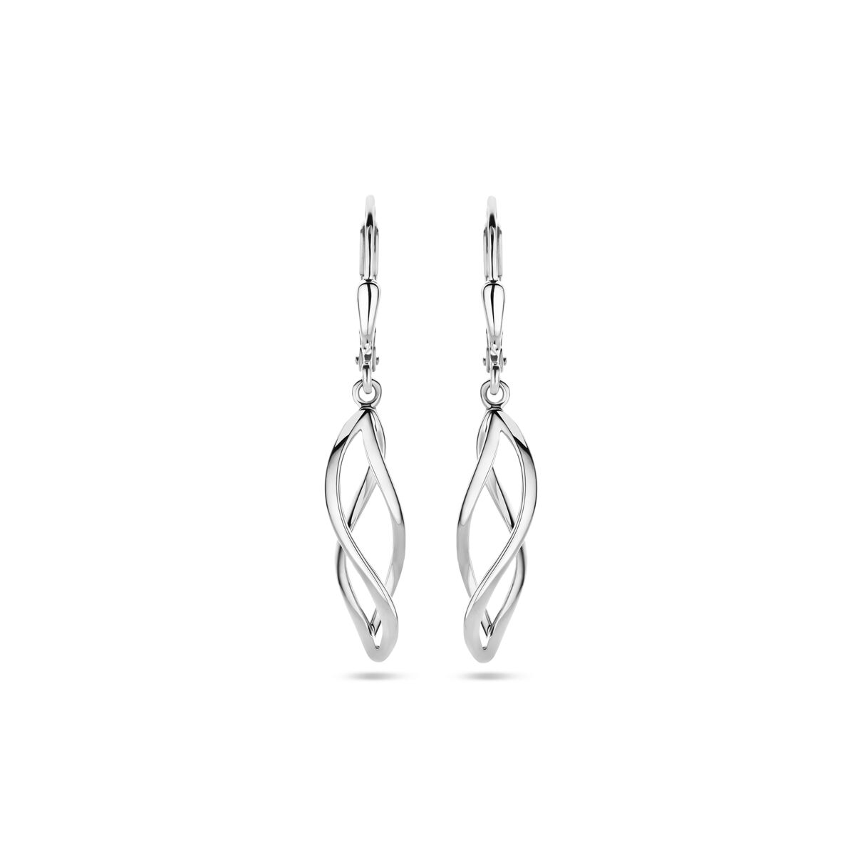 Pendientes largos de plata rodiada con diseño en espiral de 36 mm.