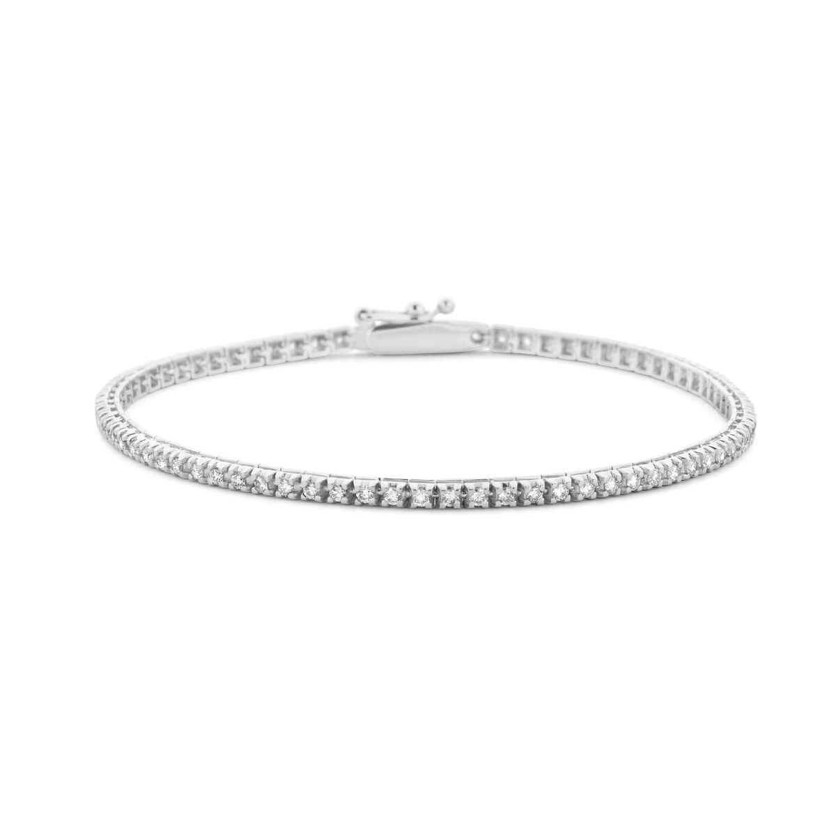 Pulsera de tenis de oro blanco de 14K con diamantes lab-grown de 1.00 ct, 2.0 mm de ancho.