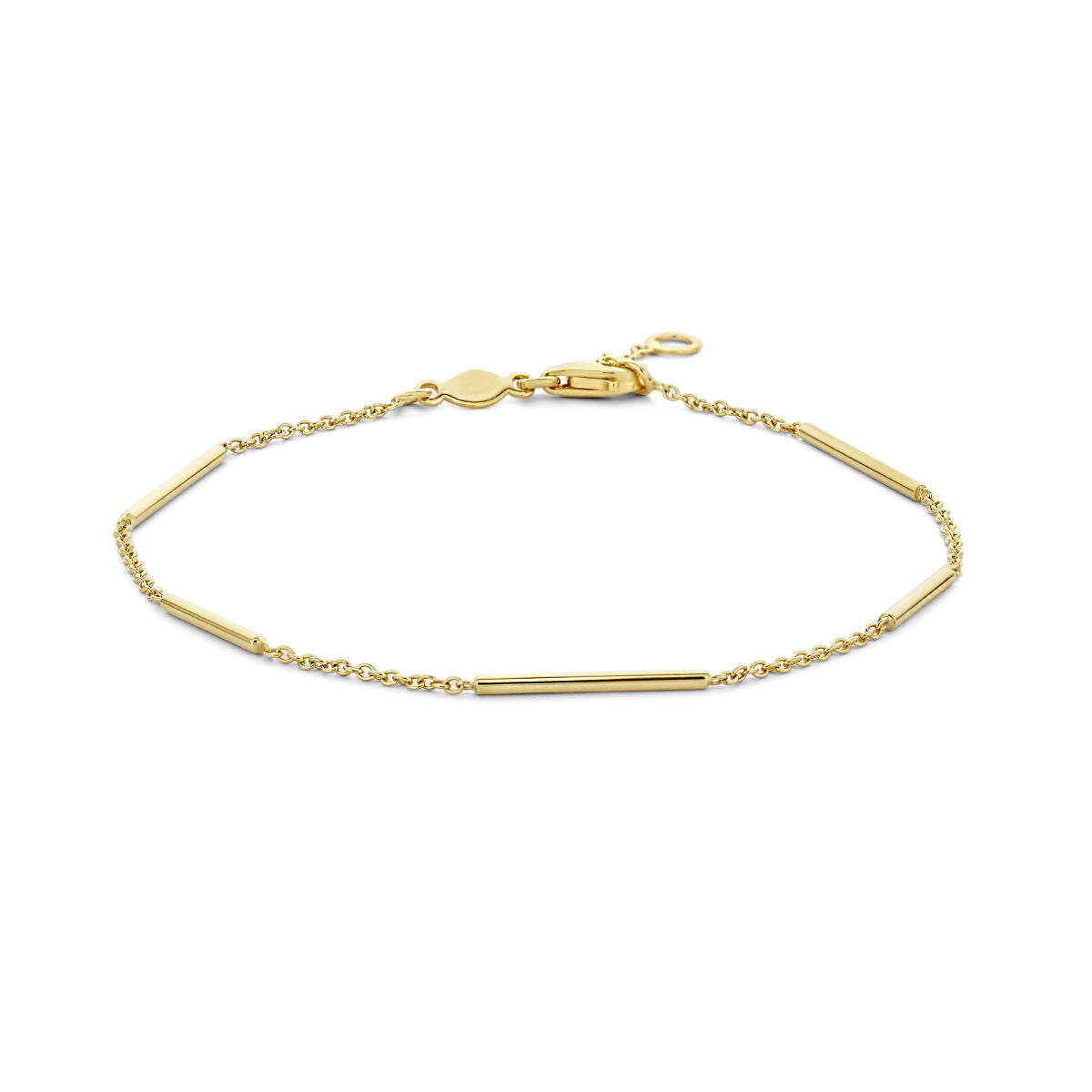 Pulsera dorada de 14K con barras y eslabones.