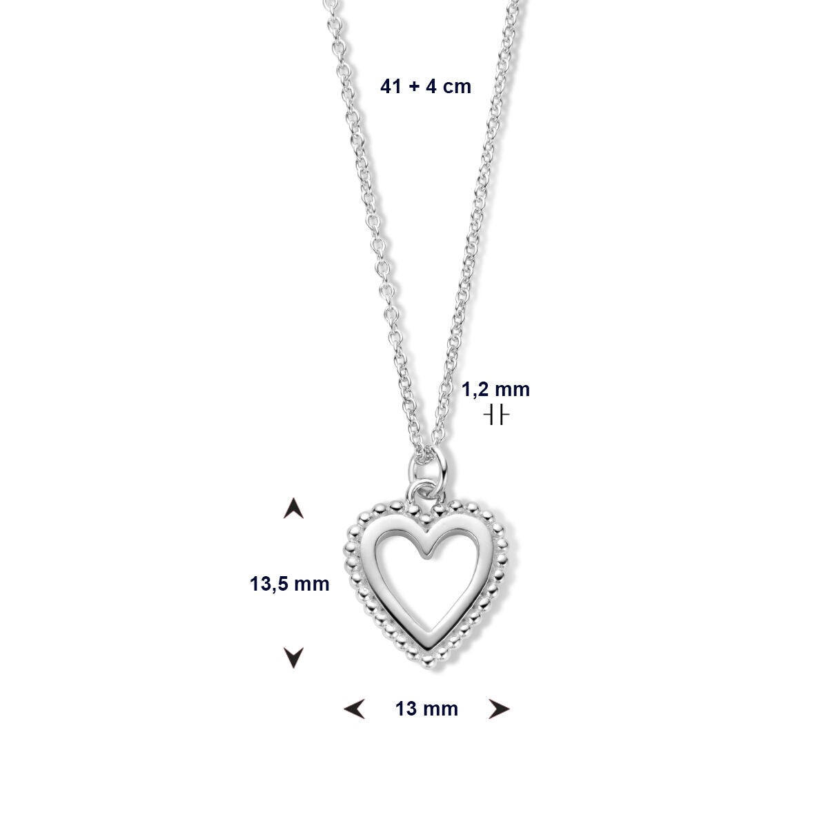 collar corazón 41 + 4 cm plata rodiada