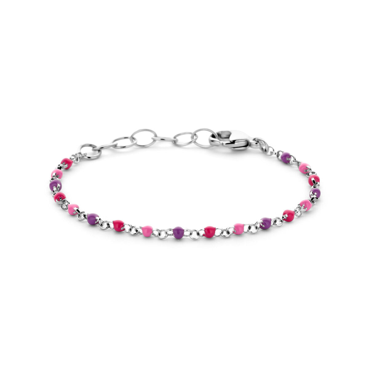 Pulsera de bolitas de esmalte de colores, 11 + 2 cm, en plata rodiada.