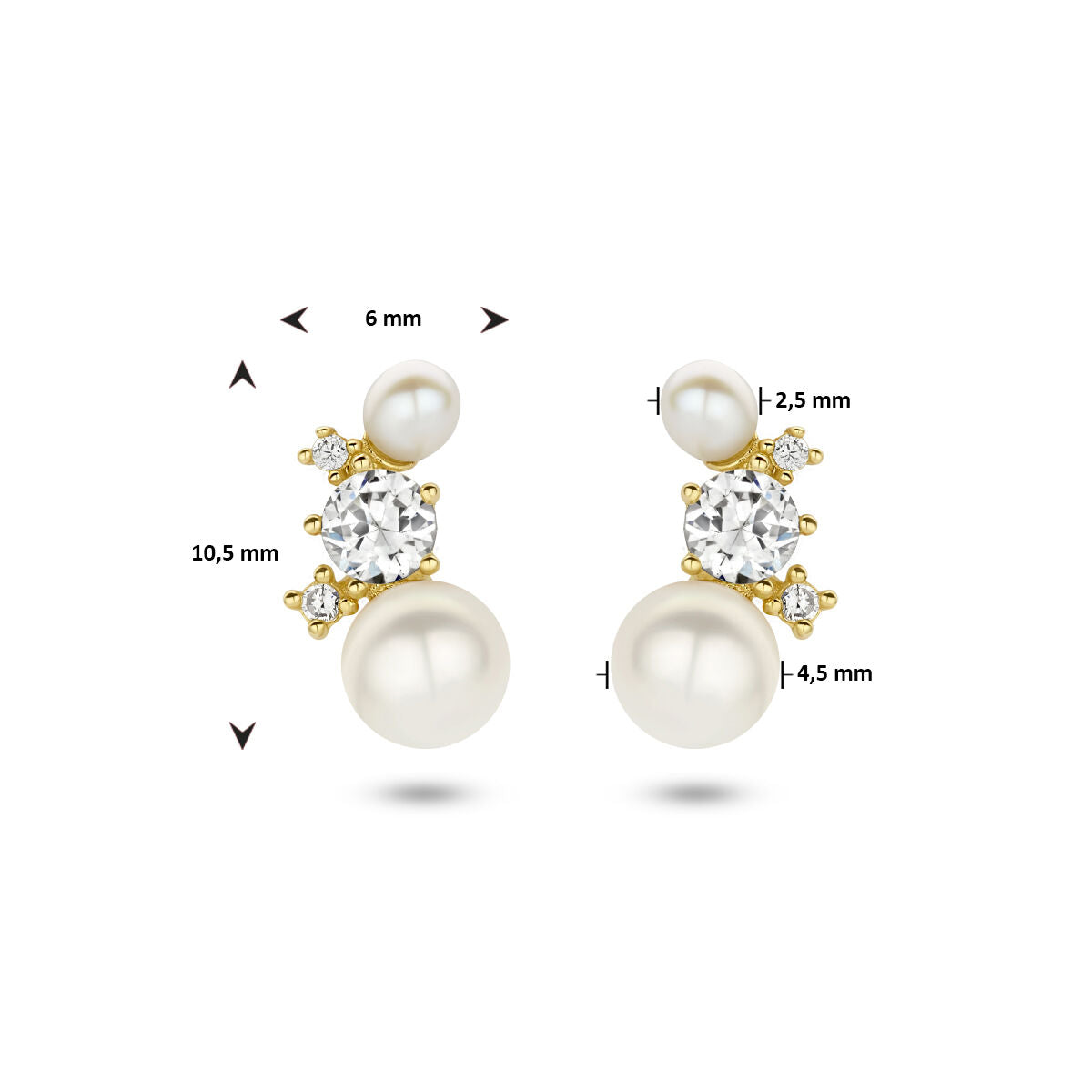 pendientes de botón de perla y circonita en oro amarillo de 14K