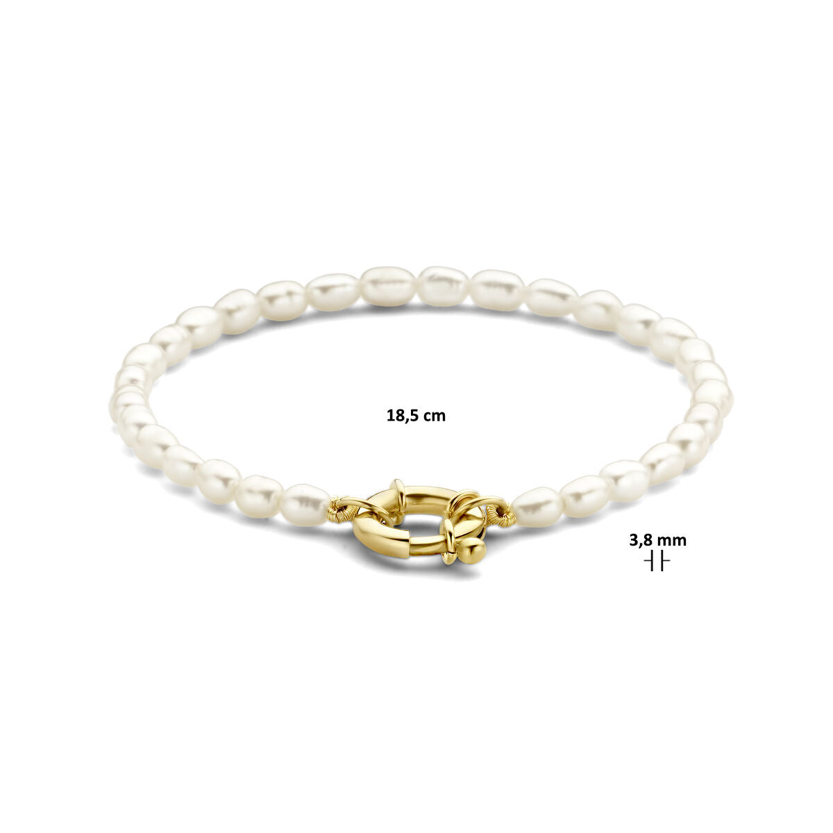 pulsera de perlas 18,5 cm con gran cierre de resorte en oro amarillo de 14K