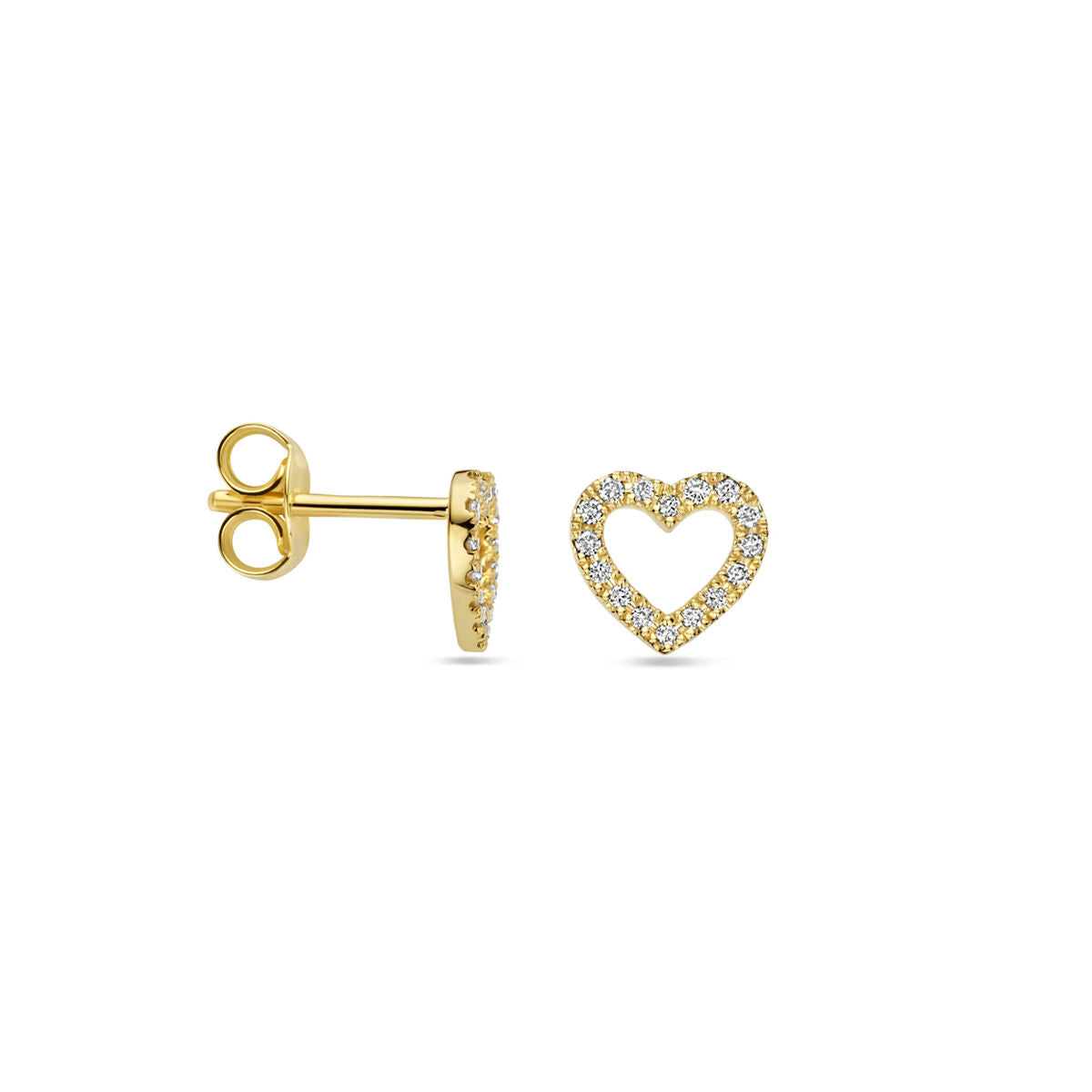 pendientes de botón corazón diamante 0.11ct (2x 0.055ct) h si 7 mm 14K oro amarillo