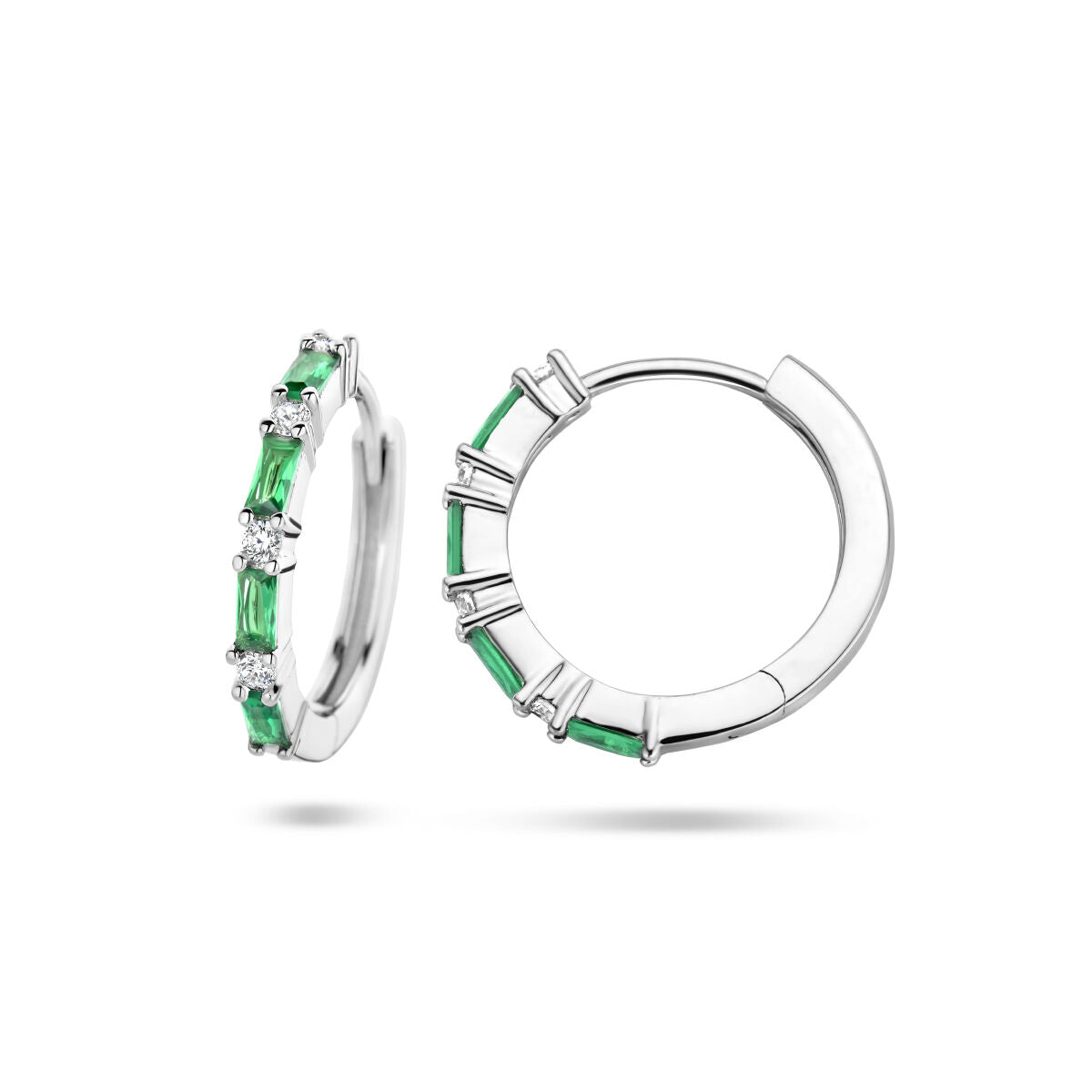 aros verde y blanco de zirconia plata rodiada