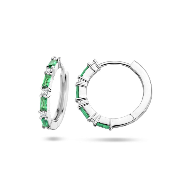 klapoorringen groen en wit zirkonia zilver gerhodineerd