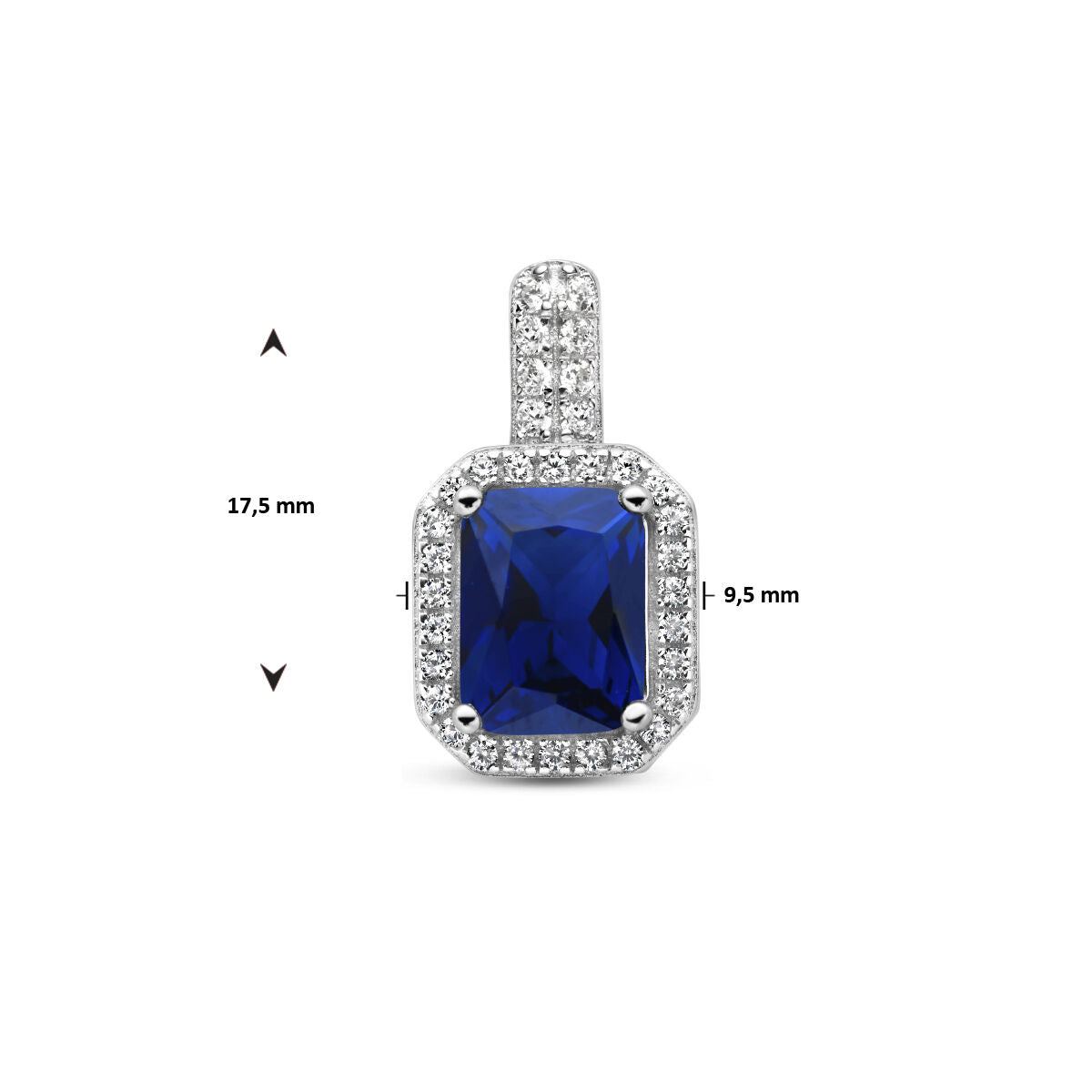 colgante azul y blanco de circonitas halo de plata rodiada