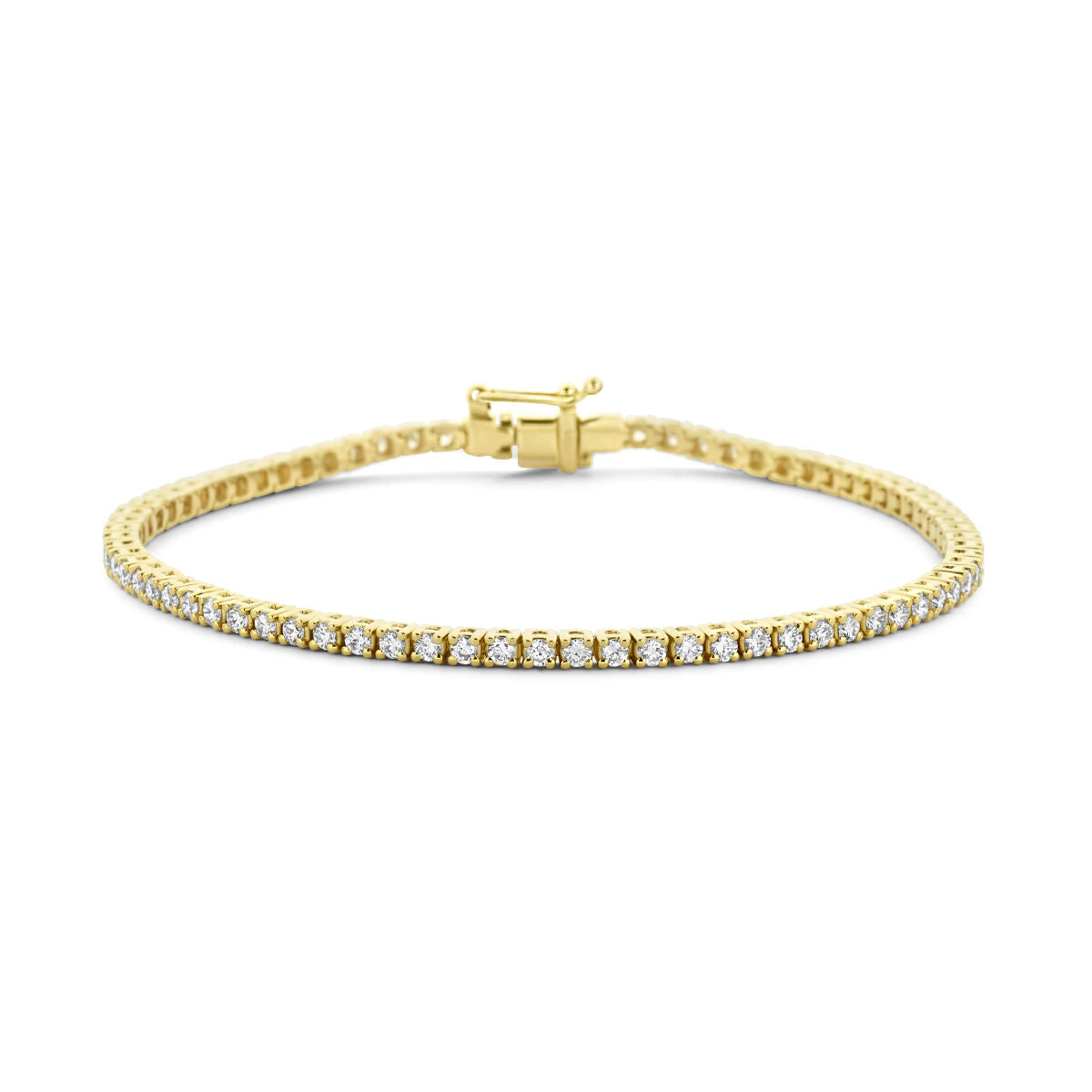 Pulsera de tenis de oro amarillo de 14K con diamantes lab-grown de 2,00 ct y 2,3 mm.