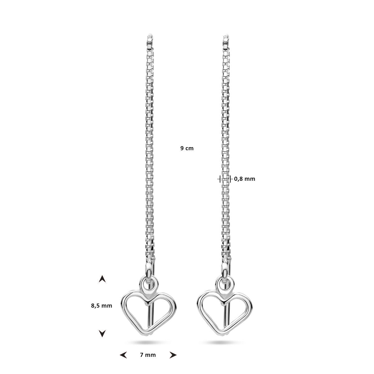 pendientes de corazón de plata rodiada