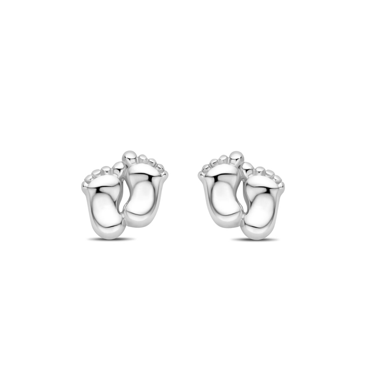 Pendientes de primera puesta en forma de pies de bebé, de 8 mm, en plata rodiada.