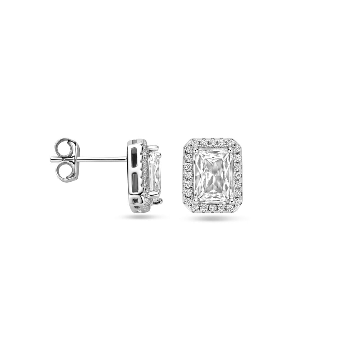 pendientes de botón circonita 9,5 mm plata rodiado