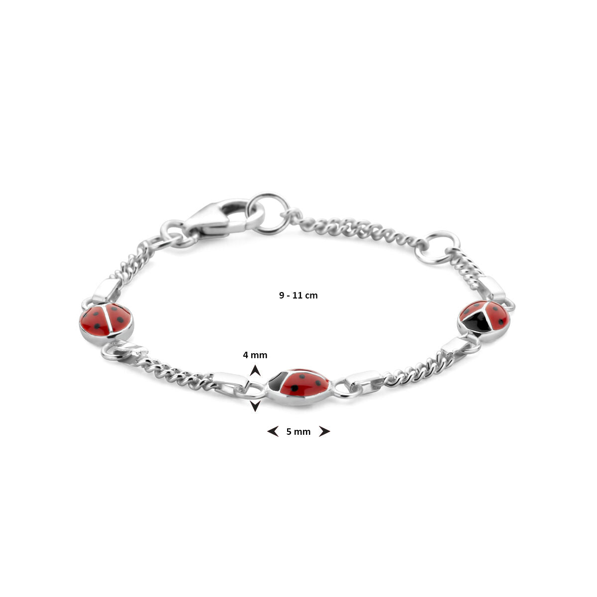pulsera mariquita plata blanca