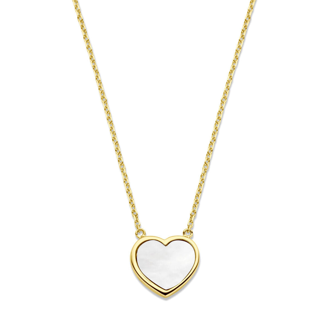 Gouden dames ketting hart parelmoer 14K