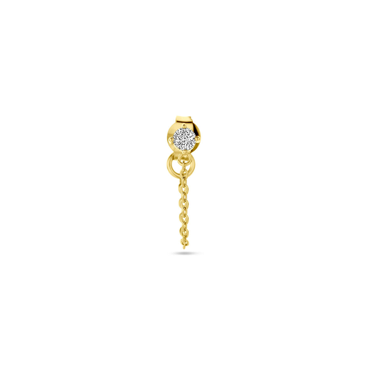 Pendiente de botón de zirconia con cadena, bañado en plata amarilla de 1 micron.