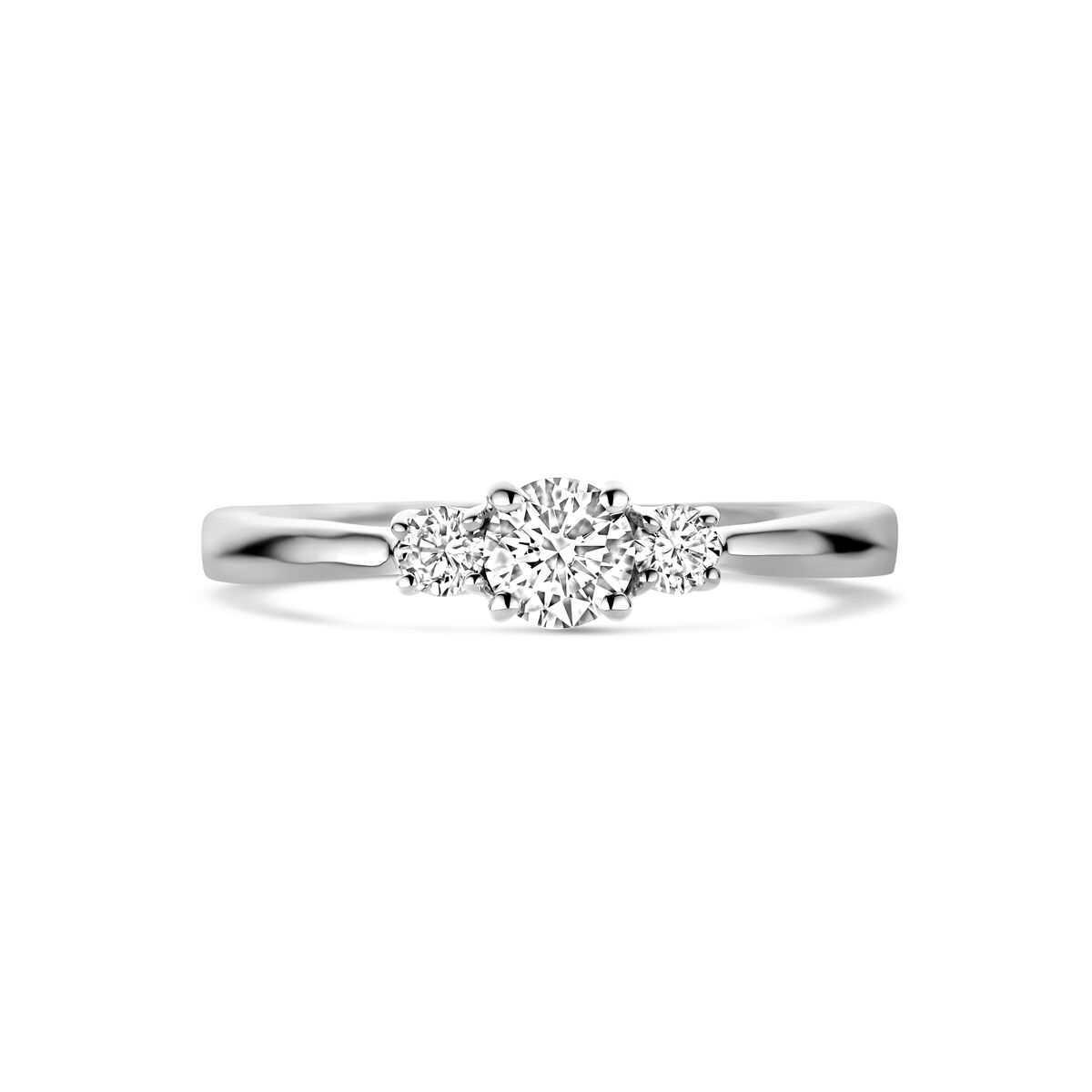 anillo trilogía diamante cultivado en laboratorio 0.46ct h si oro blanco 14K
