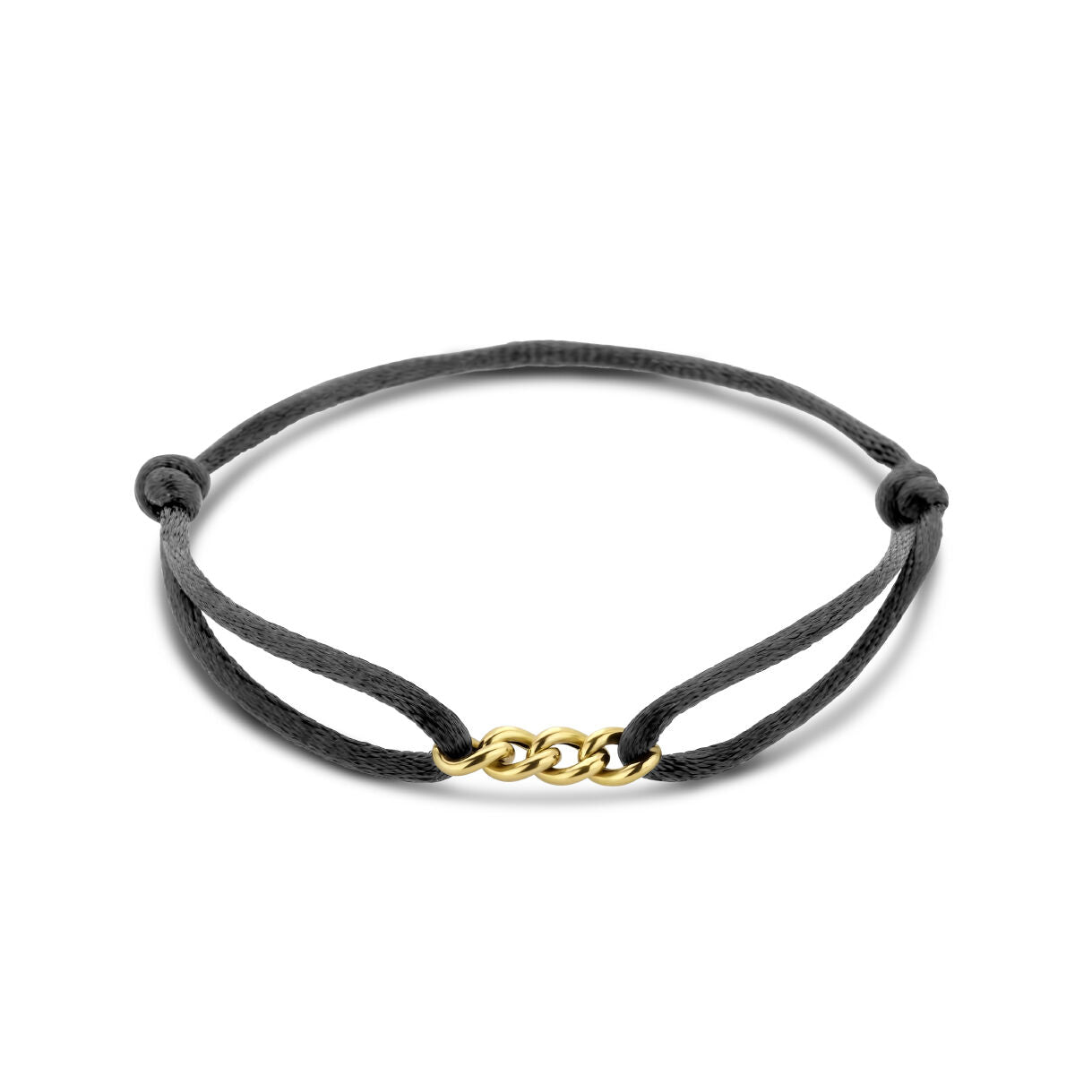 Pulsera de satén en oro de 14K con detalles de goma y nylon.