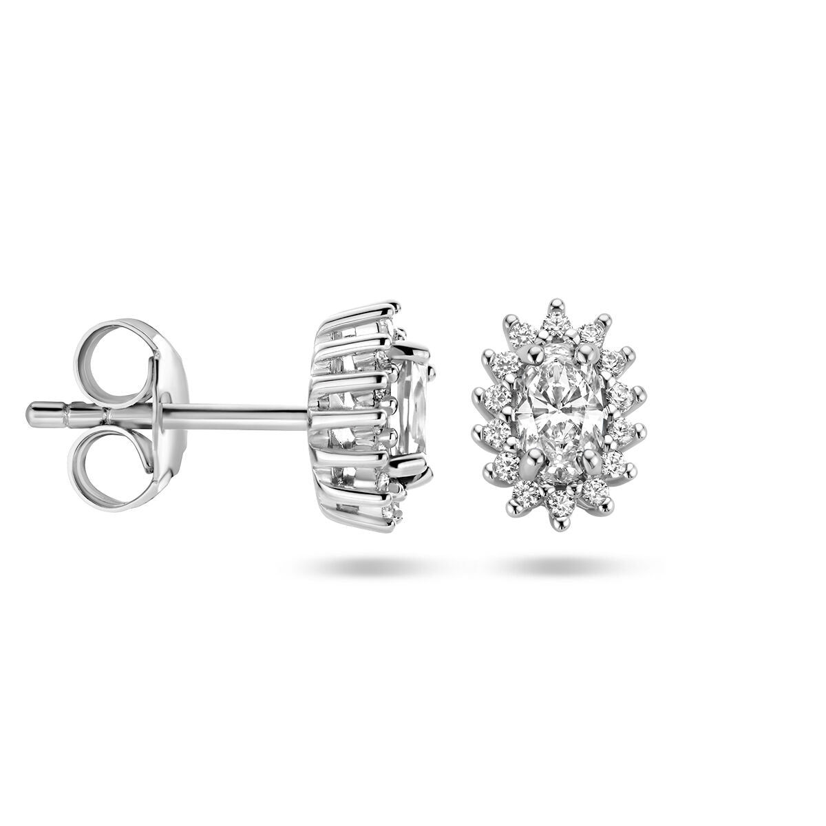 pendientes de botón zircón halo plata rodiada