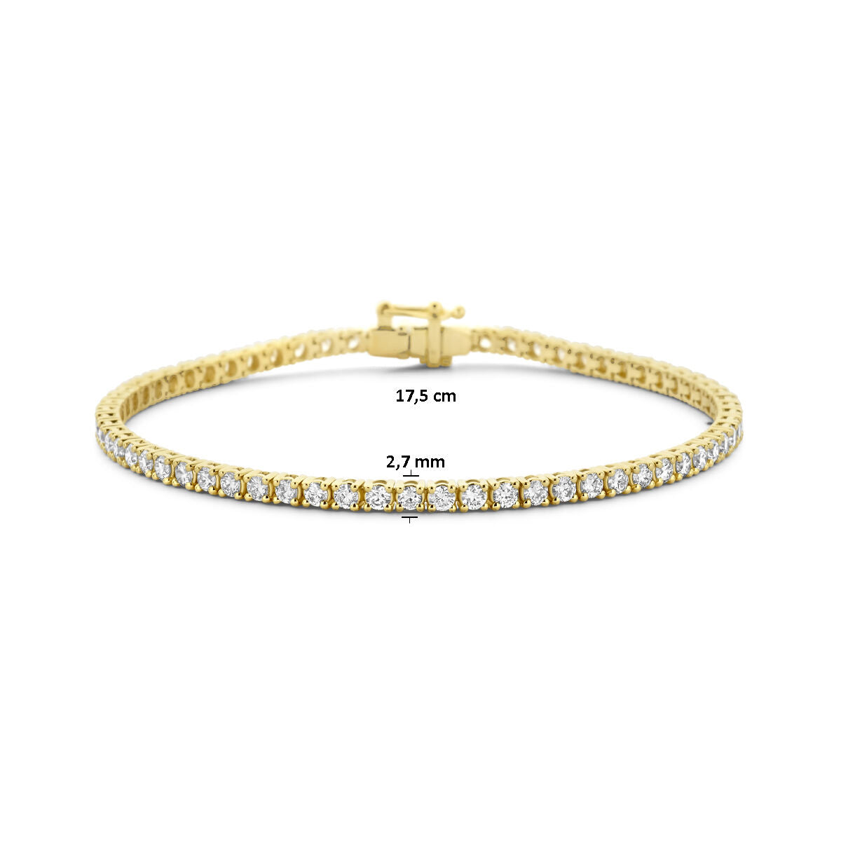 pulsera de tenis diamante cultivado en laboratorio 3.00ct g si 2,7 mm 17,5 cm oro amarillo 14K