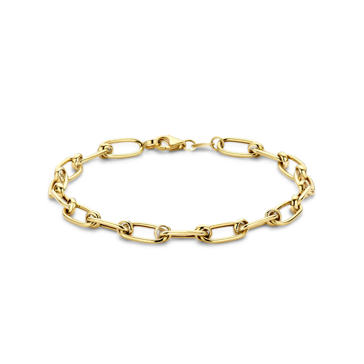 Pulsera de eslabones de 14K en oro amarillo, con un grosor de 6,5 mm y longitud de 19 cm.