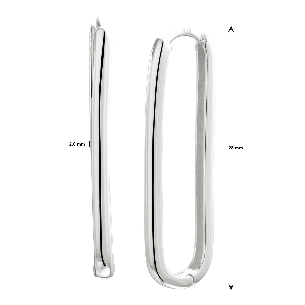 klapoorringen paperclip zilver gerhodineerd