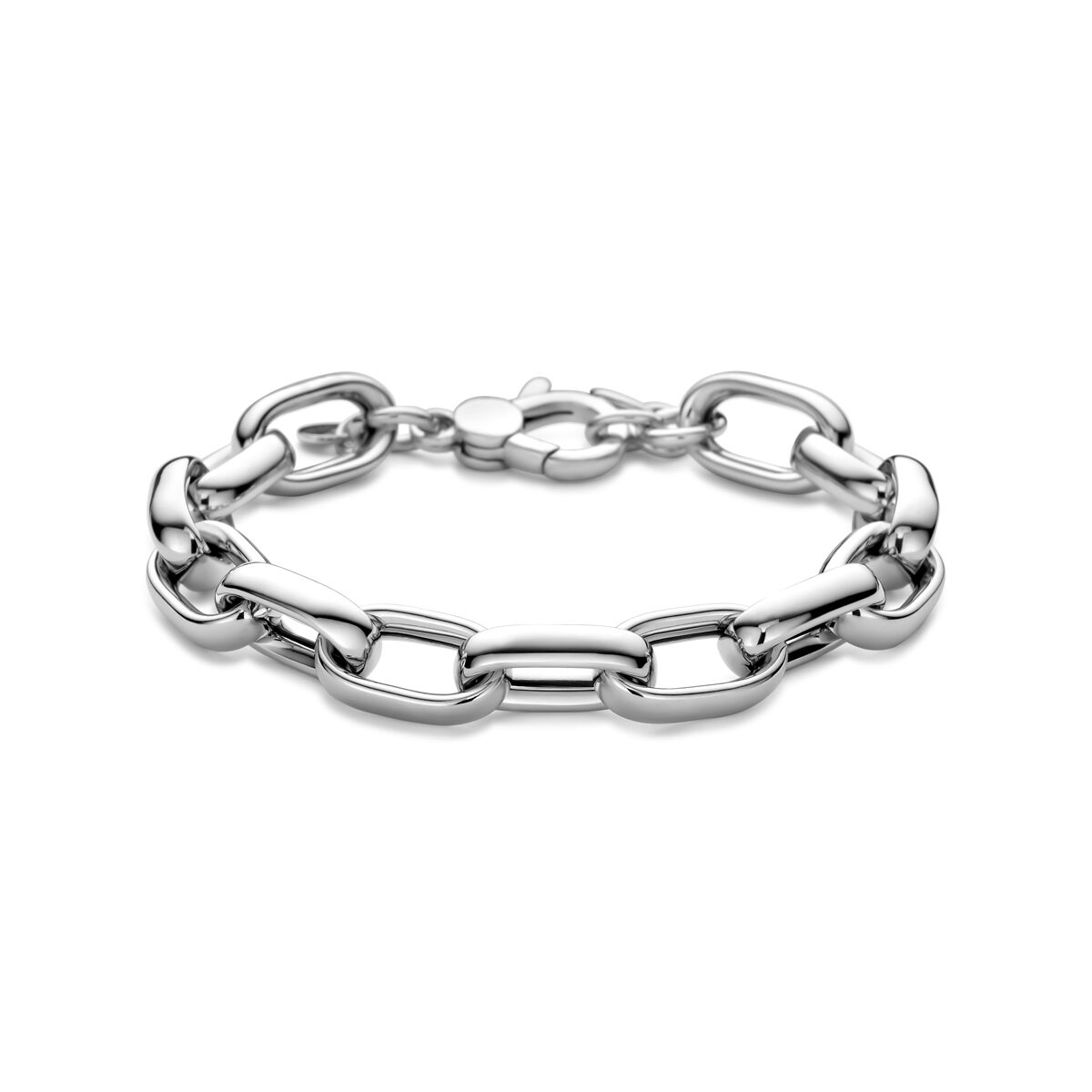 Pulsera de mujer en plata, con eslabones de ancla de 10 mm y acabado rodiado.