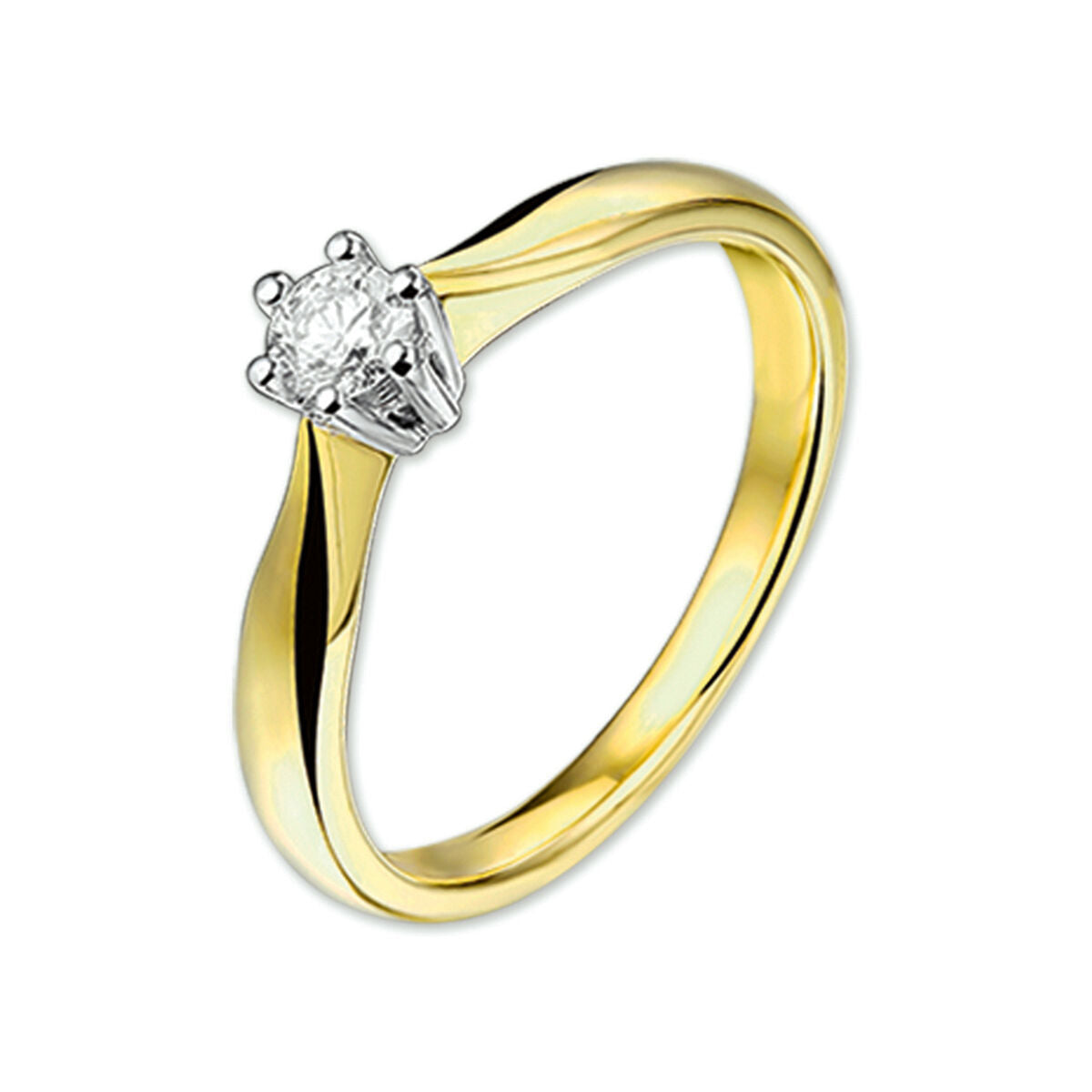 Anillo bicolor de oro amarillo y blanco con diamante de 0.25 ct en engaste de seis garras.